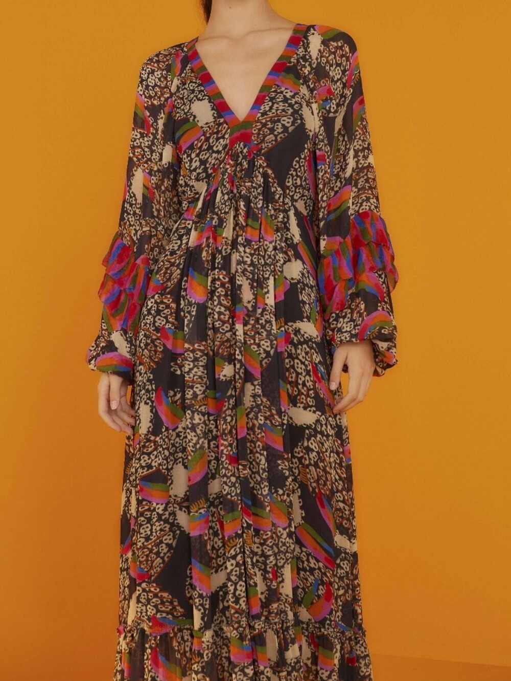 Farm Rio Georgette Printed Leopard Toucans Maxi Dress - Picture 5 of 16